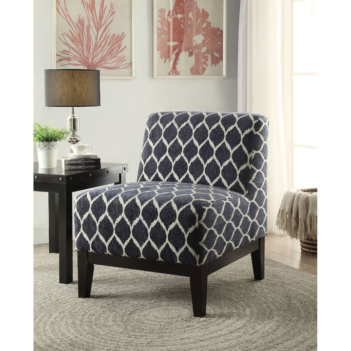 28" Dark Blue Chenille And Black Trellis Slipper Chair Image 2