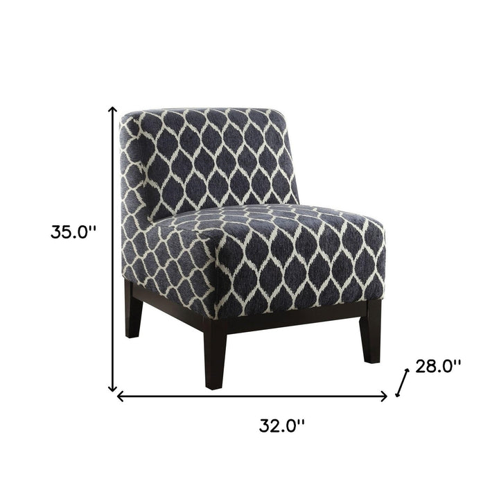 28" Dark Blue Chenille And Black Trellis Slipper Chair Image 3