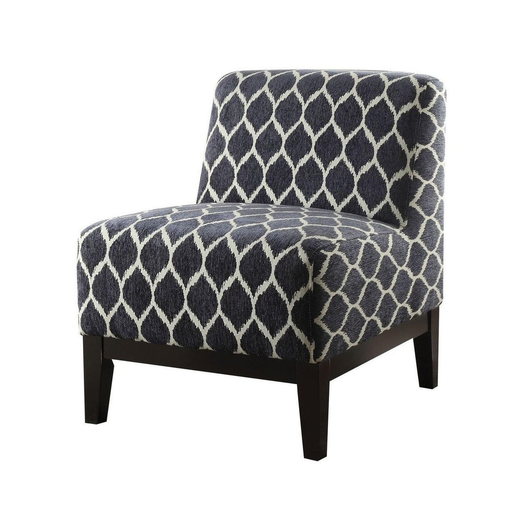 28" Dark Blue Chenille And Black Trellis Slipper Chair Image 4