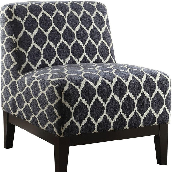 28" Dark Blue Chenille And Black Trellis Slipper Chair Image 5