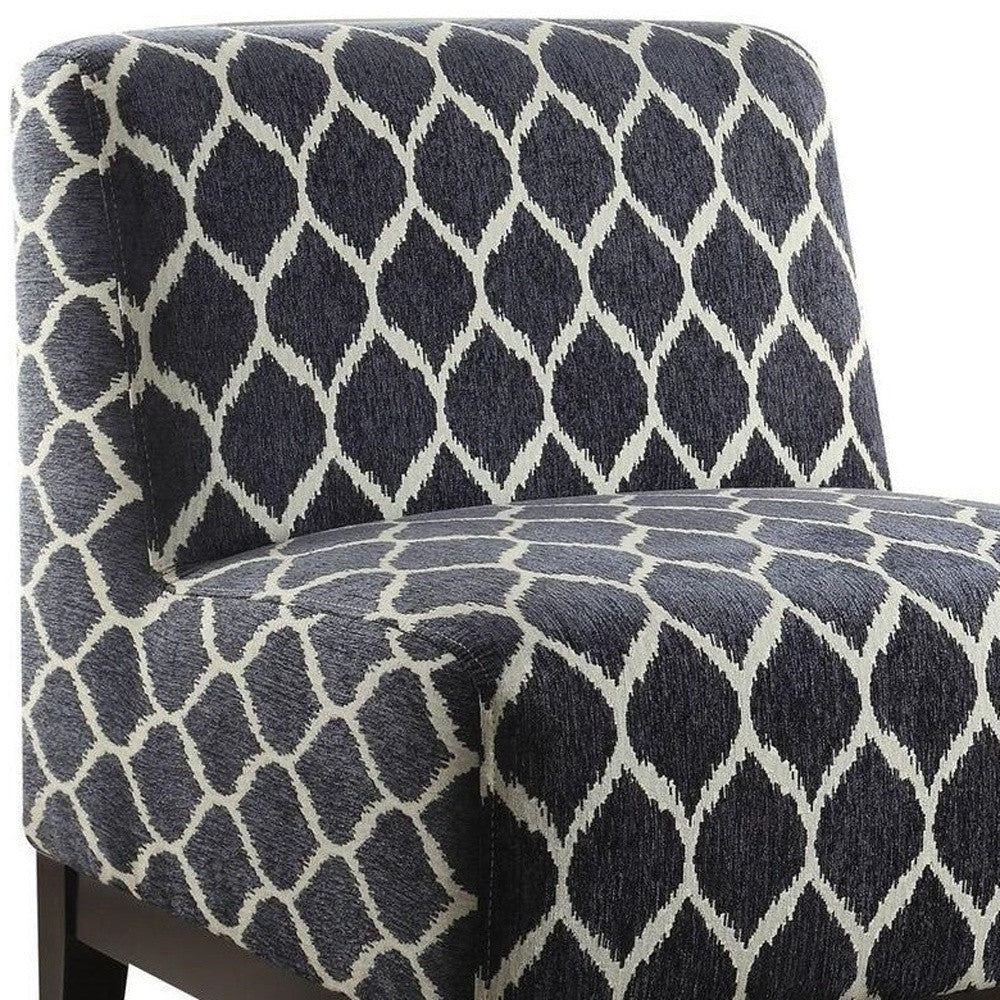 28" Dark Blue Chenille And Black Trellis Slipper Chair Image 6