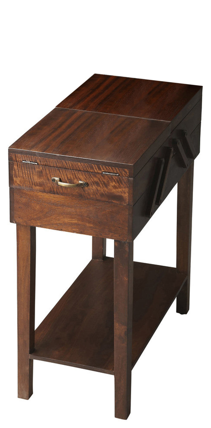 28" Dark Brown Solid Wood Rectangular End Table With Drawer And Shelf Image 1