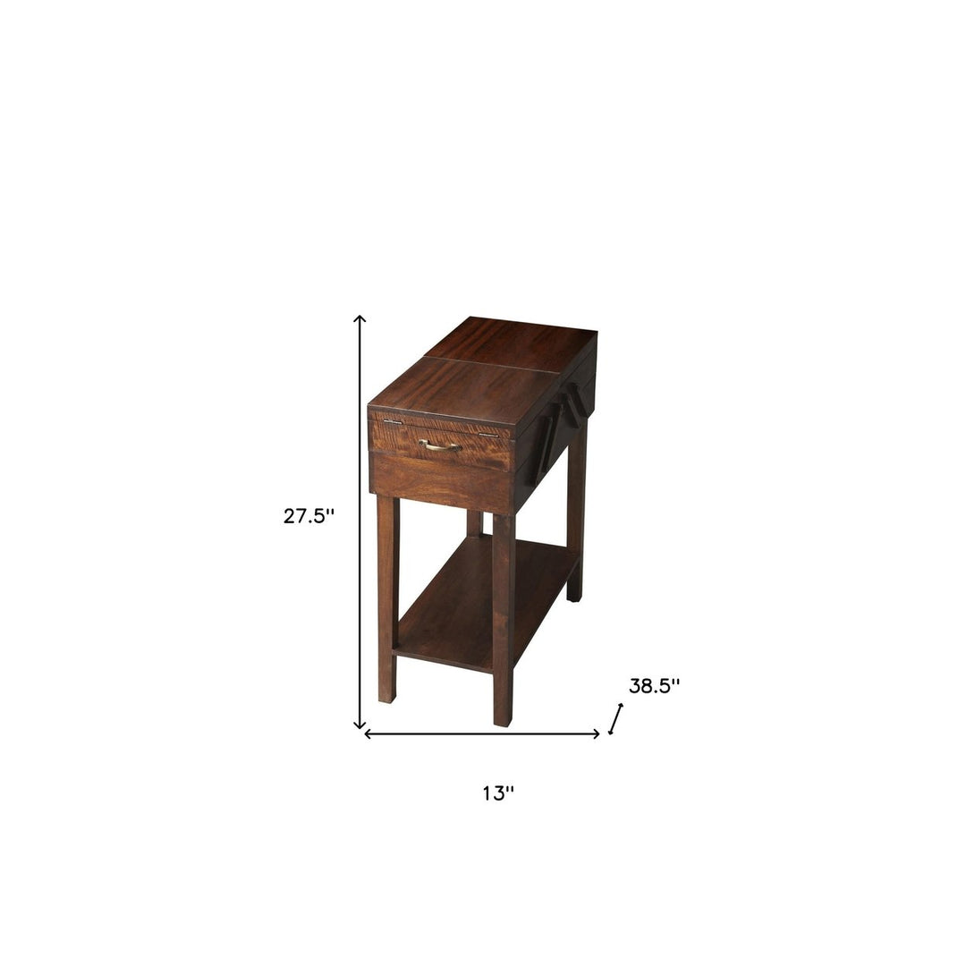 28" Dark Brown Solid Wood Rectangular End Table With Drawer And Shelf Image 5