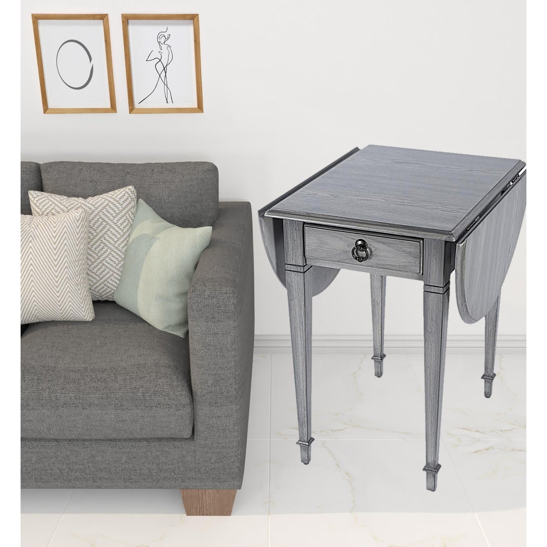 28" Grey Manufactured Wood Oval End Table With Drawer Image 10