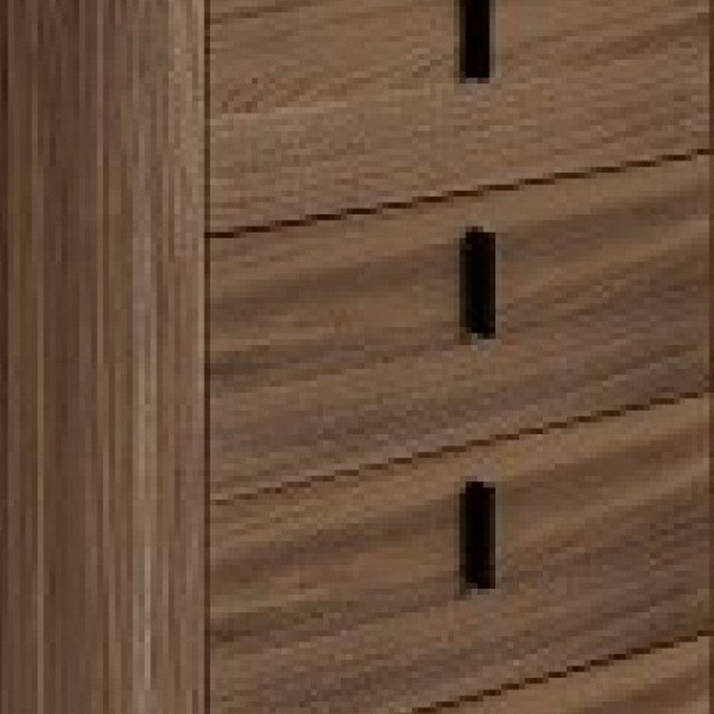 28" Walnut White Marble Manufactured Wood + Solid Wood Stainless Steel Five Drawer Chest Image 3