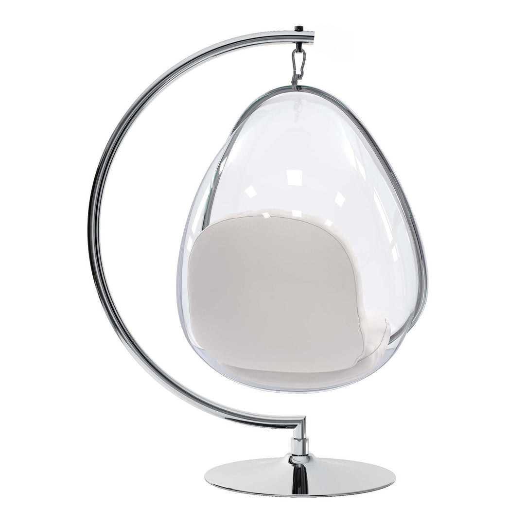 28" White And Silver Acrylic and Faux Leather Balloon Chair Image 2