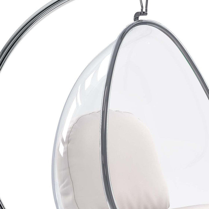 28" White And Silver Acrylic and Faux Leather Balloon Chair Image 4