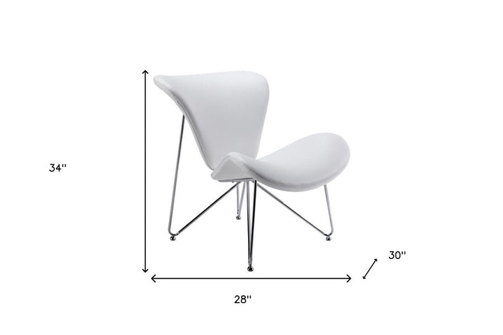 28" White And Silver Polyester Butterfly Chair Image 3