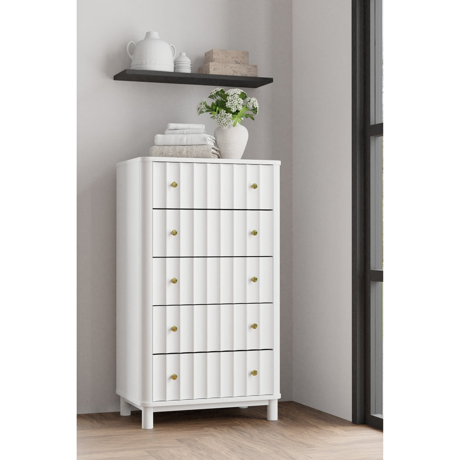 28" White Solid Wood Five Drawer Chest Image 1