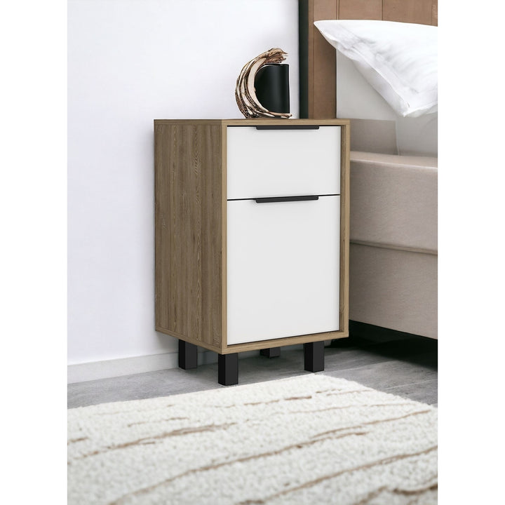 28" White One Drawer Faux Wood Nightstand With Storage Image 9