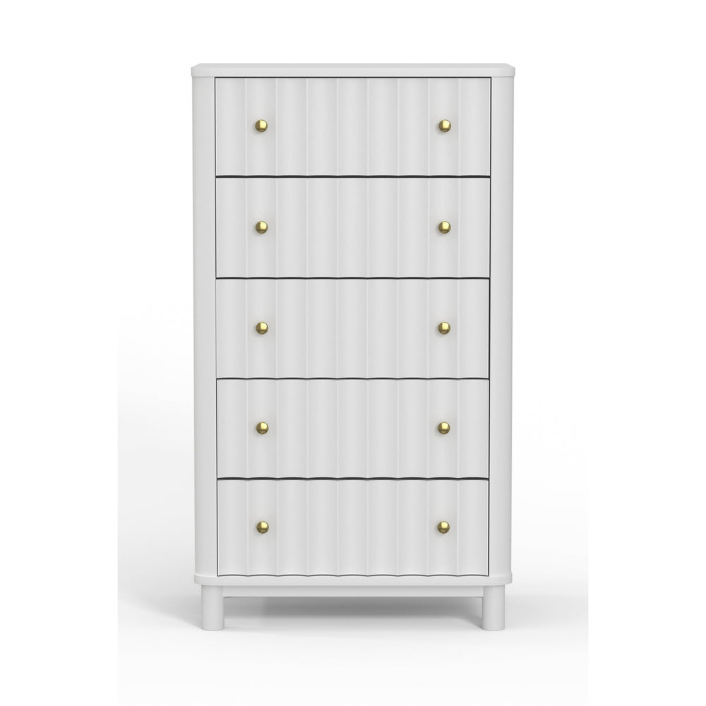 28" White Solid Wood Five Drawer Chest Image 2