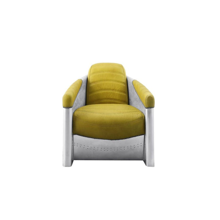 28" Yellow Top Grain Leather And Steel Barrel Chair Image 1