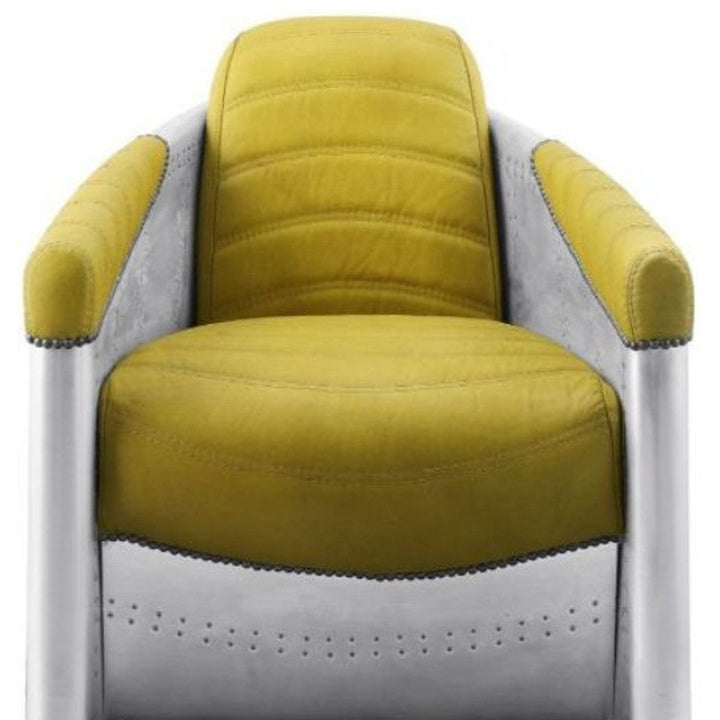 28" Yellow Top Grain Leather And Steel Barrel Chair Image 4