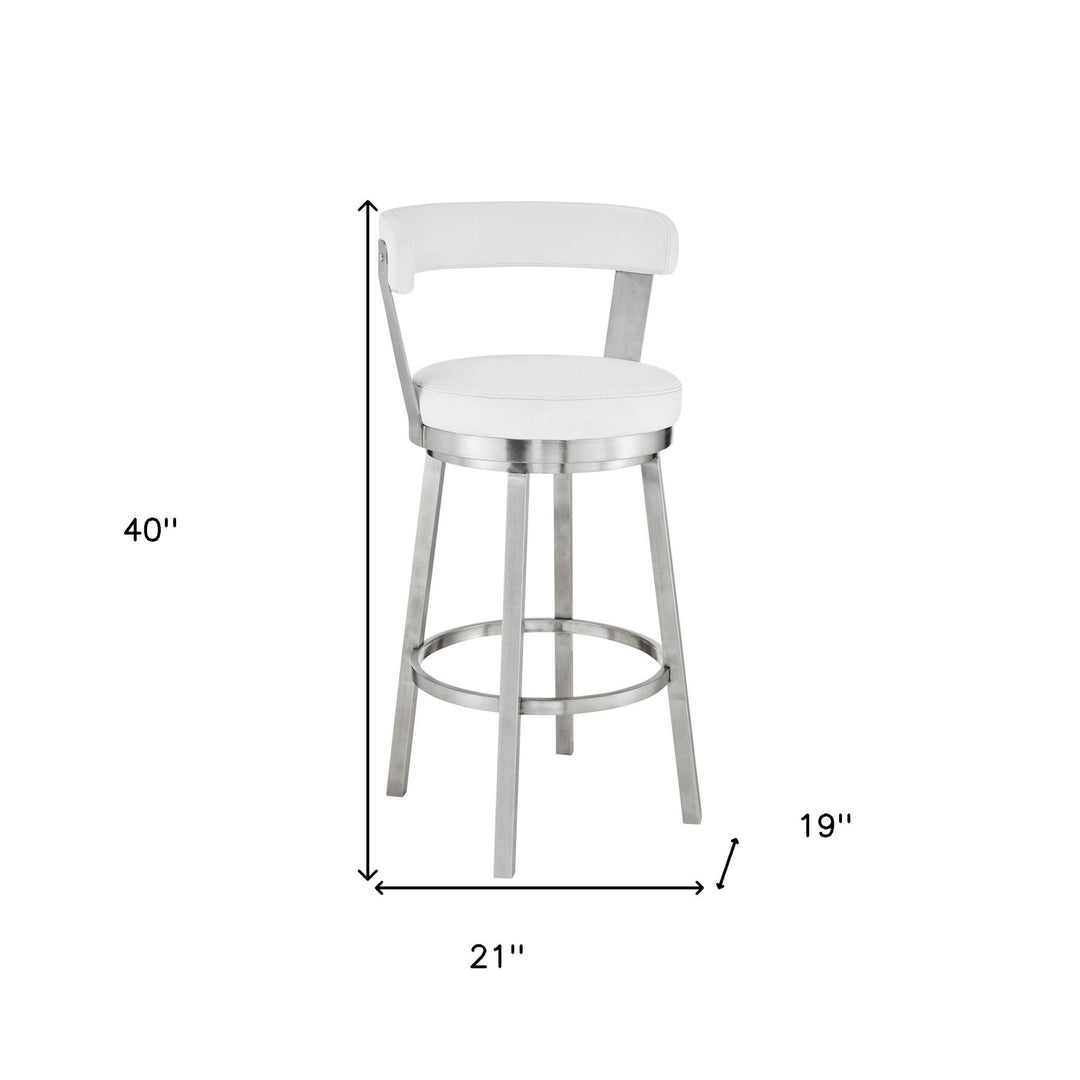 30" White And Silver Iron Swivel Backless Bar Height Bar Chair Image 1