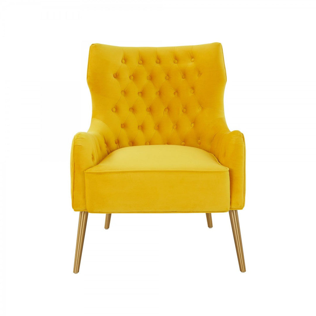 30" Yellow Velvet And Gold Solid Color Arm Chair Image 2