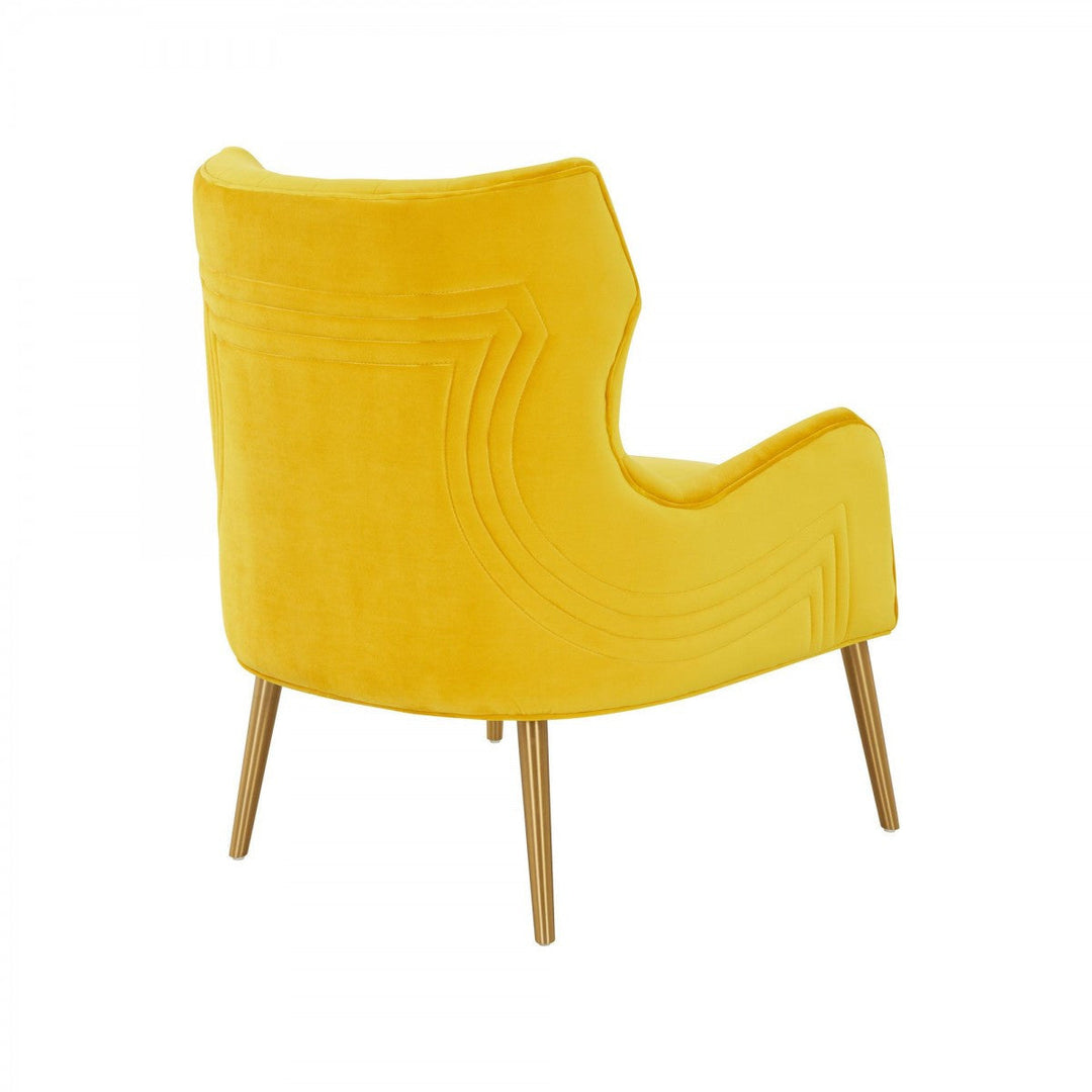 30" Yellow Velvet And Gold Solid Color Arm Chair Image 3