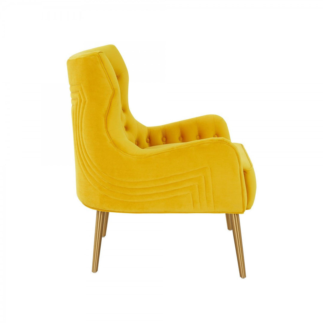 30" Yellow Velvet And Gold Solid Color Arm Chair Image 4