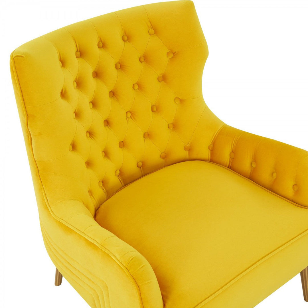 30" Yellow Velvet And Gold Solid Color Arm Chair Image 5