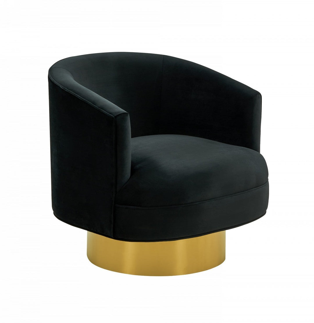 31" Black And Gold Velvet Barrel Chair Image 1