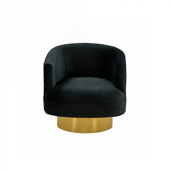 31" Black And Gold Velvet Barrel Chair Image 2