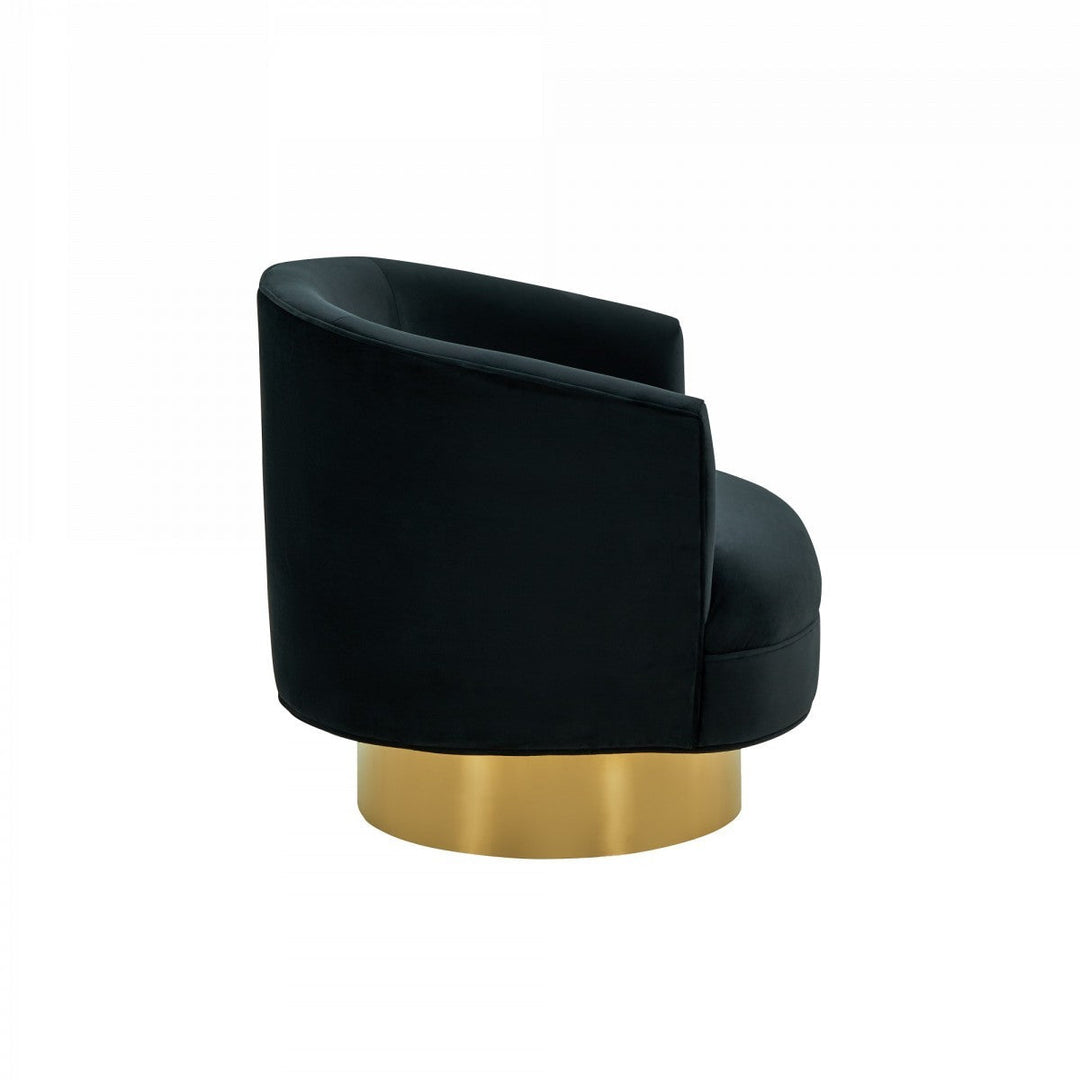 31" Black And Gold Velvet Barrel Chair Image 3