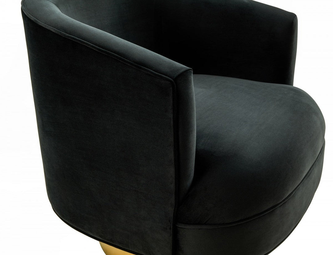 31" Black And Gold Velvet Barrel Chair Image 5