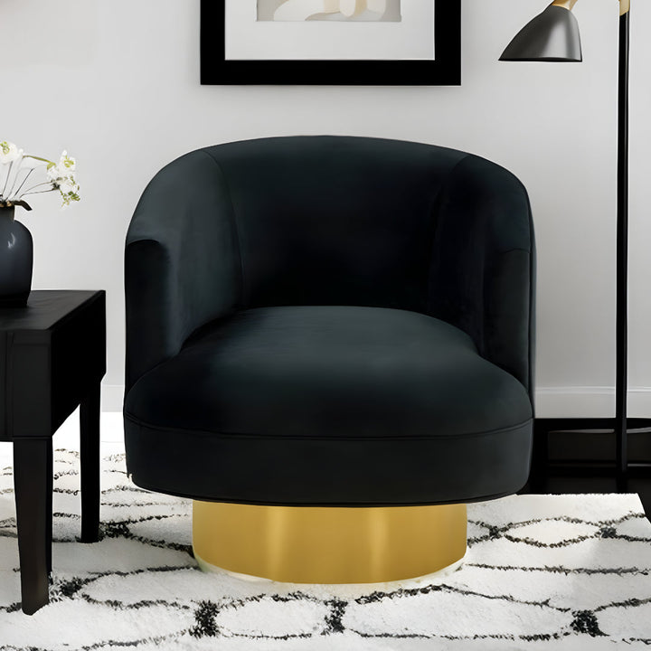 31" Black And Gold Velvet Barrel Chair Image 8