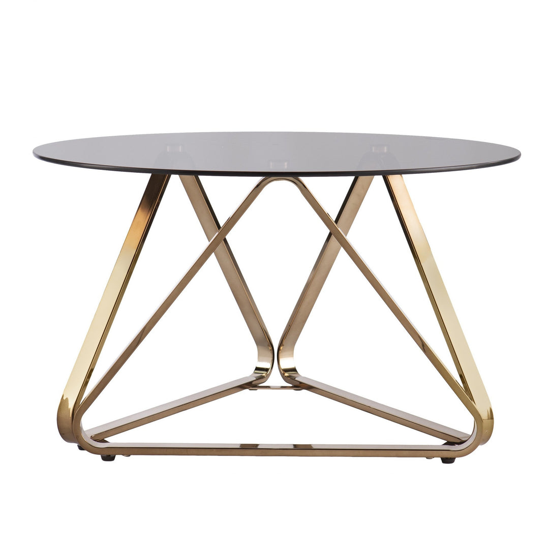 31" Champagne Glass And Metal Round Coffee Table Image 2