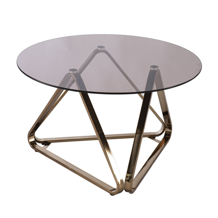 31" Champagne Glass And Metal Round Coffee Table Image 3