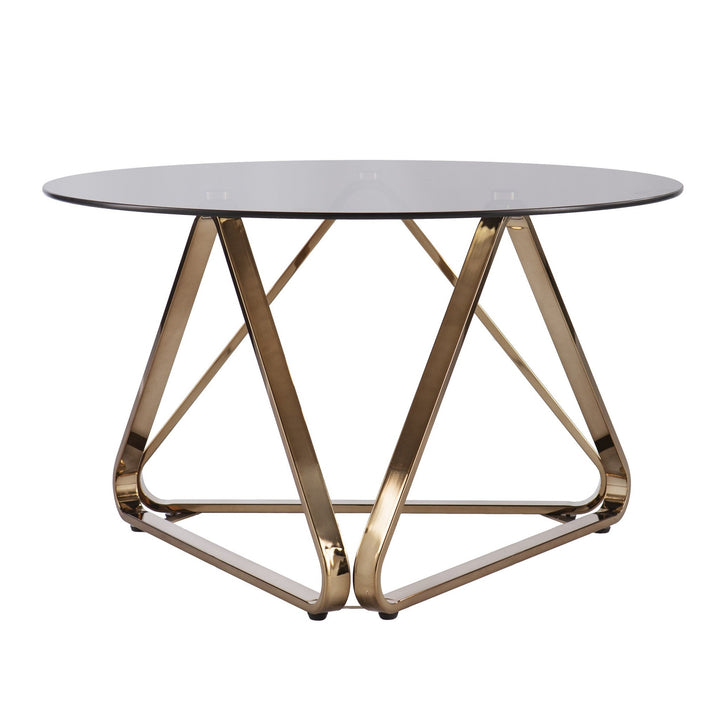 31" Champagne Glass And Metal Round Coffee Table Image 4