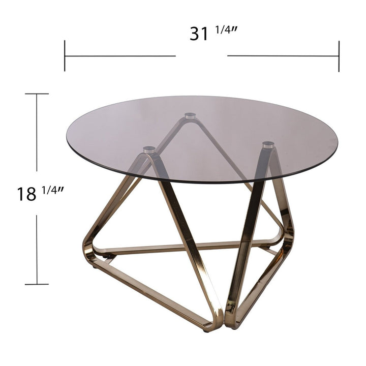 31" Champagne Glass And Metal Round Coffee Table Image 6