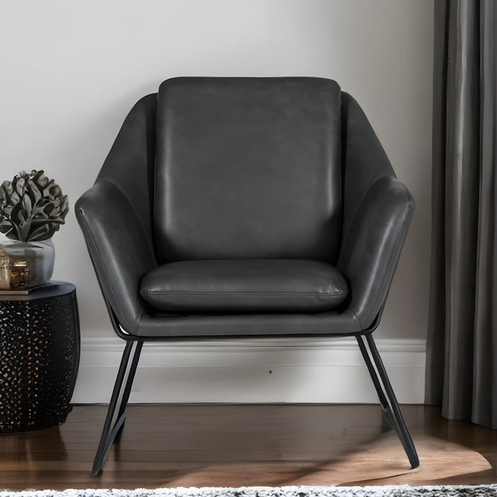 31" Dark Gray And Black Faux Leather Lounge Chair Image 8