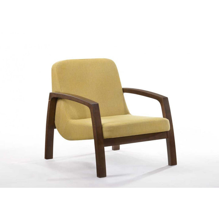 31" Gold and Walnut Retro Modern Wood Armchair Image 1