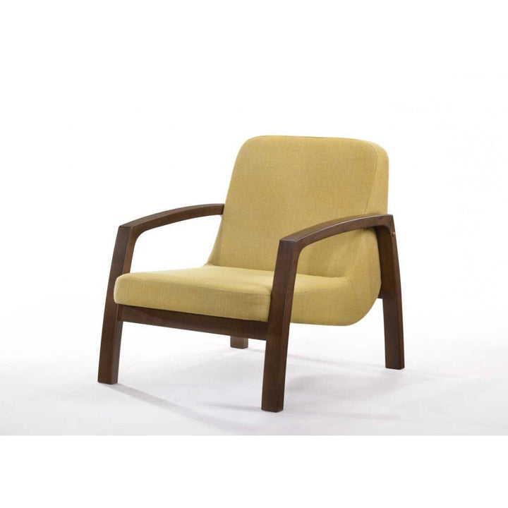 31" Gold and Walnut Retro Modern Wood Armchair Image 4