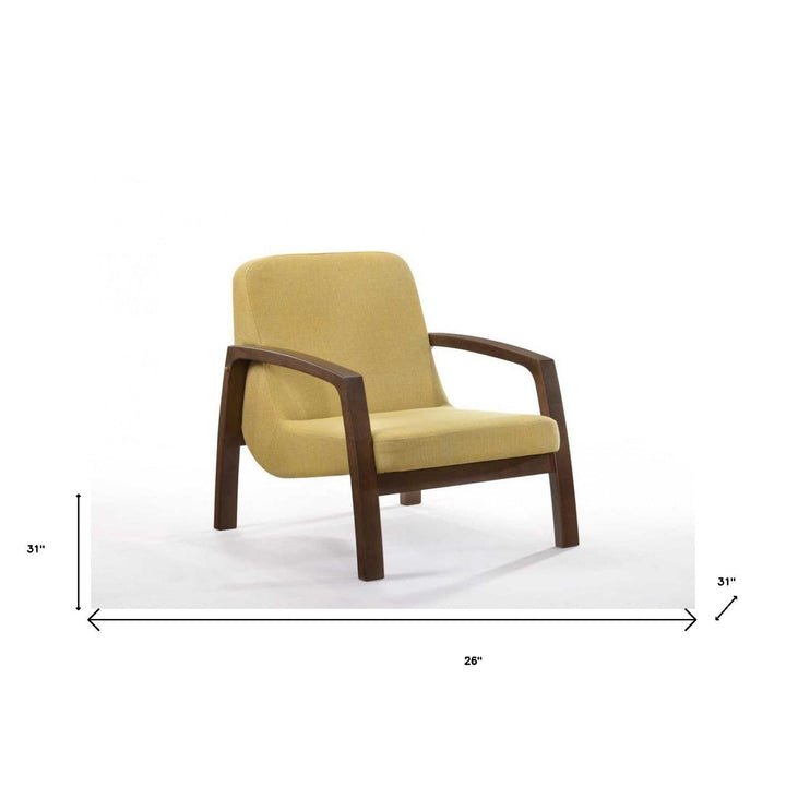 31" Gold and Walnut Retro Modern Wood Armchair Image 7