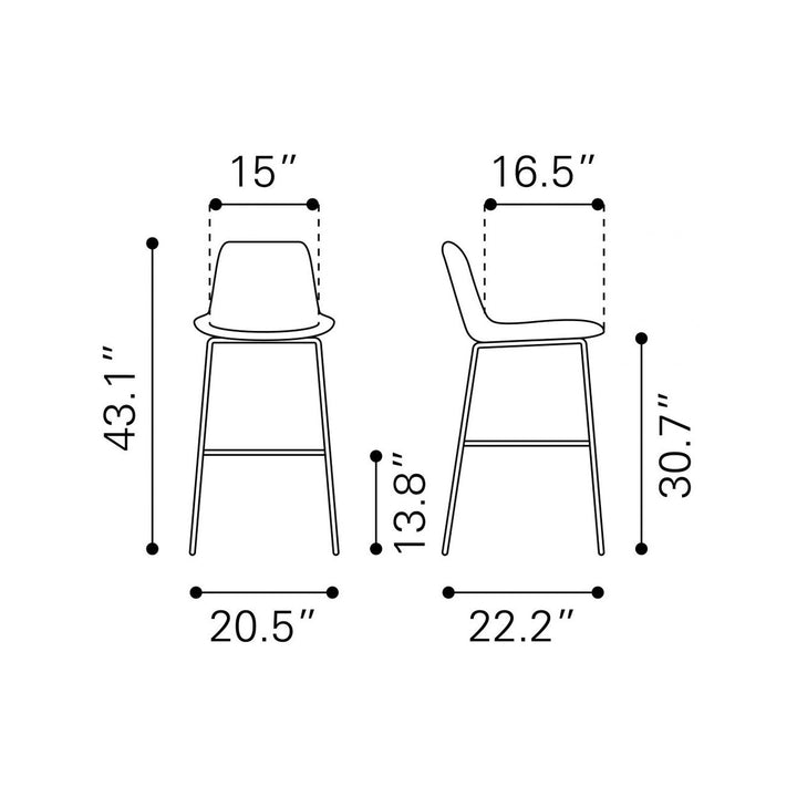 31" Gray And Copper Steel Low Back Bar Height Bar Chair Image 9