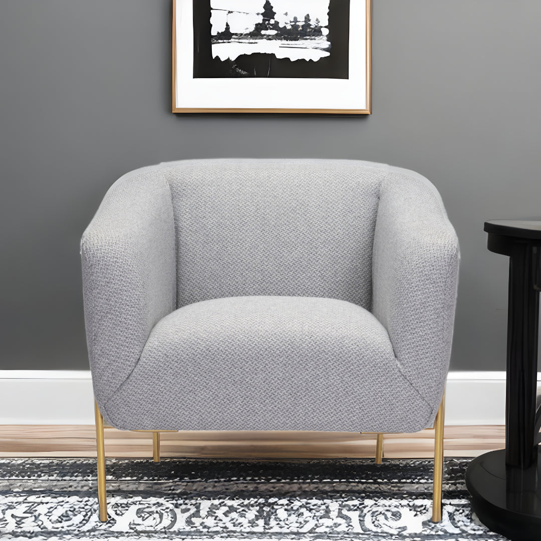 31" Gray And Gold Linen Barrel Chair Image 2