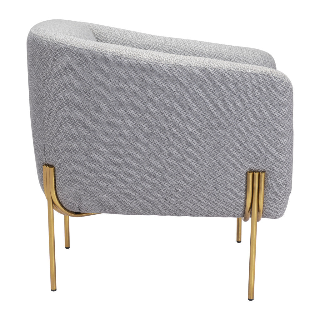 31" Gray And Gold Linen Barrel Chair Image 4