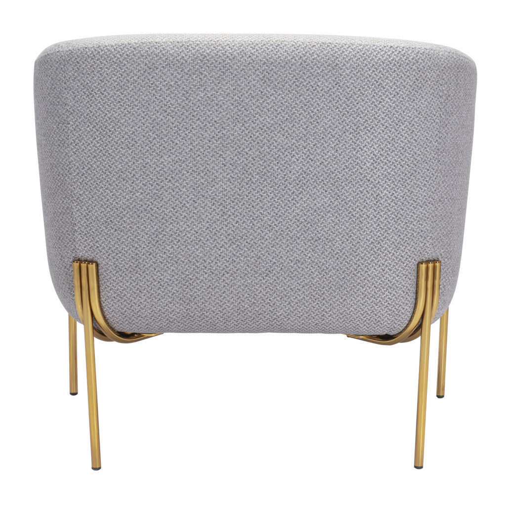 31" Gray And Gold Linen Barrel Chair Image 6