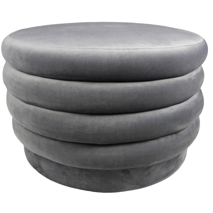 31" Gray Velvet Tufted Round Cocktail Ottoman Image 1