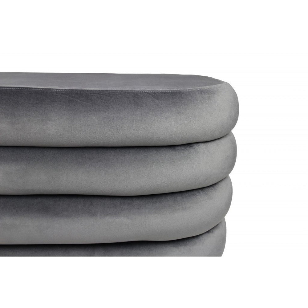 31" Gray Velvet Tufted Round Cocktail Ottoman Image 2