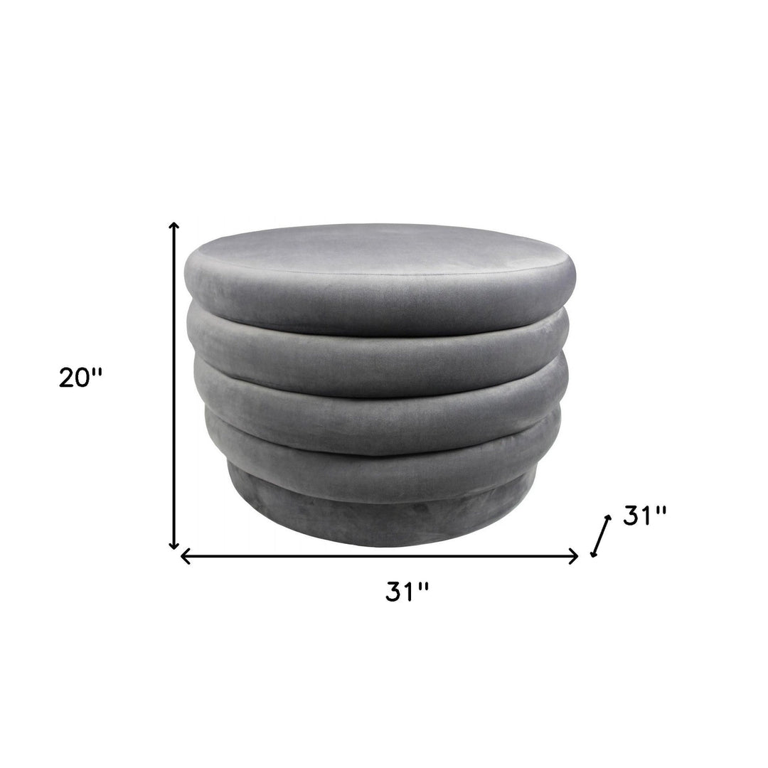 31" Gray Velvet Tufted Round Cocktail Ottoman Image 3