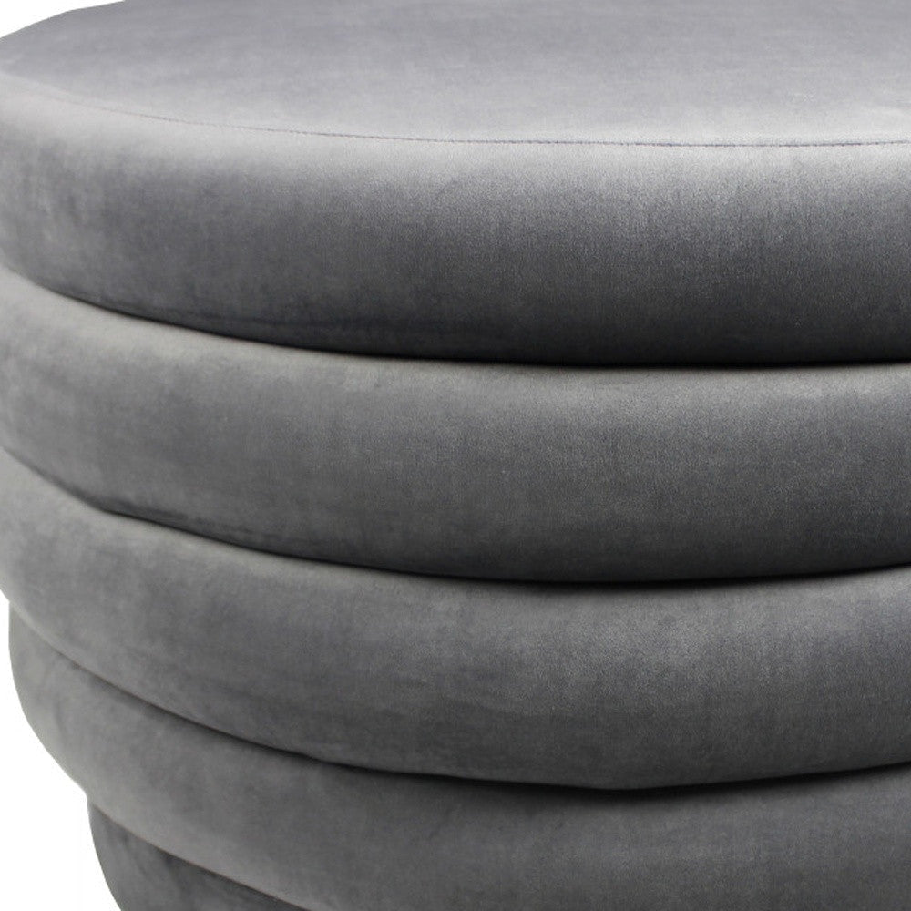 31" Gray Velvet Tufted Round Cocktail Ottoman Image 4