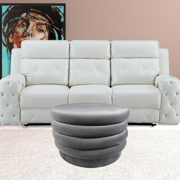 31" Gray Velvet Tufted Round Cocktail Ottoman Image 5