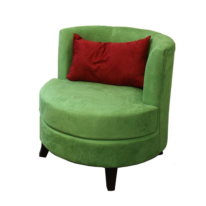 31" Green Microfiber Retro Round Accent Chair with Contrast Pillow Image 2