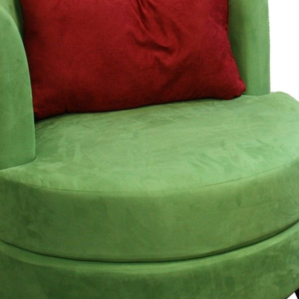 31" Green Microfiber Retro Round Accent Chair with Contrast Pillow Image 4