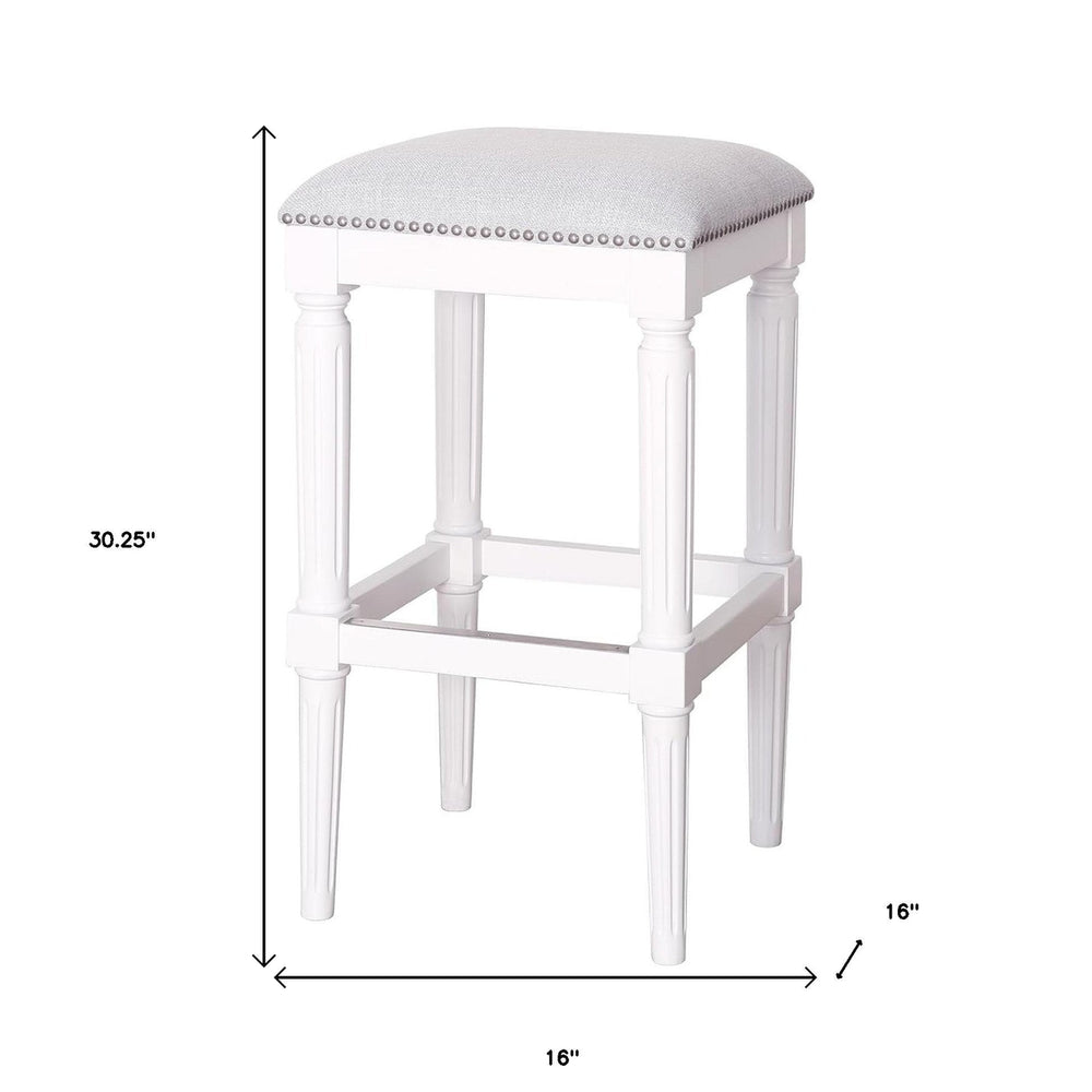 31" Light Gray And White Solid Wood Backless Bar Height Bar Chair Image 2