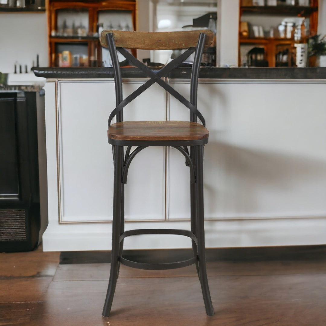 30" Brown And Black Metal Counter Height Bar Chair Image 8