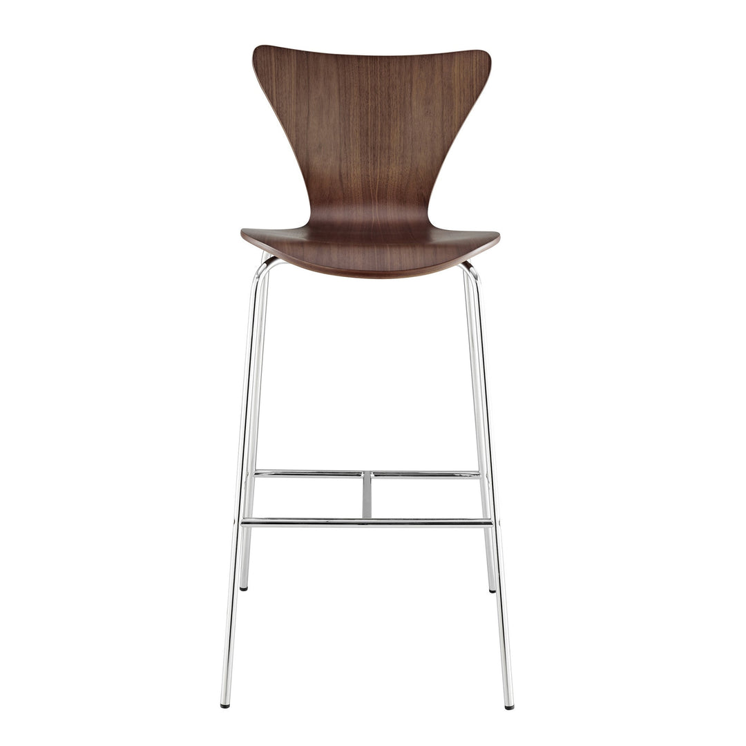 30" Brown And Silver Metallic Stainless Steel Bar Chair Image 1