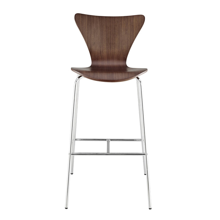 30" Brown And Silver Metallic Stainless Steel Bar Chair Image 1